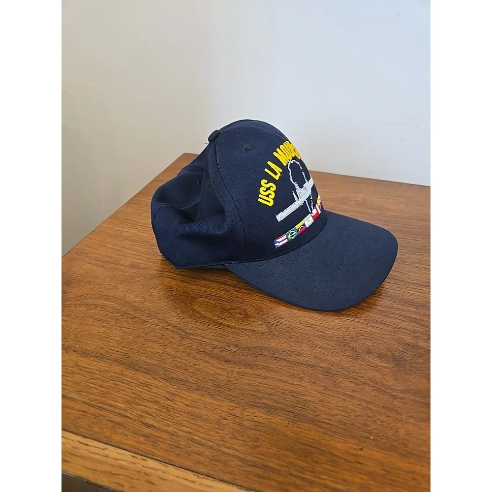 Vintage Navy Command Caps USS LA MOURE County Ship Hat Blue Snapback USA Made